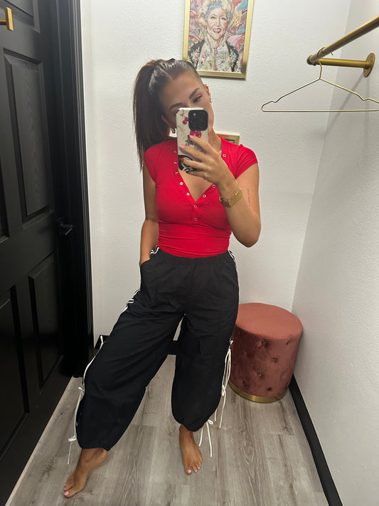 Side Tie Strap Track Joggers