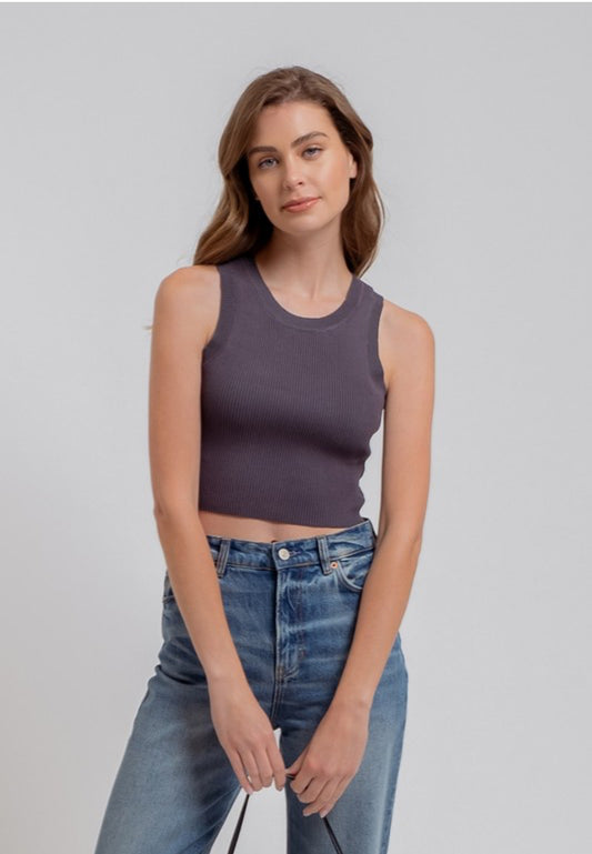 Crewneck Sleeveless Knit Crop