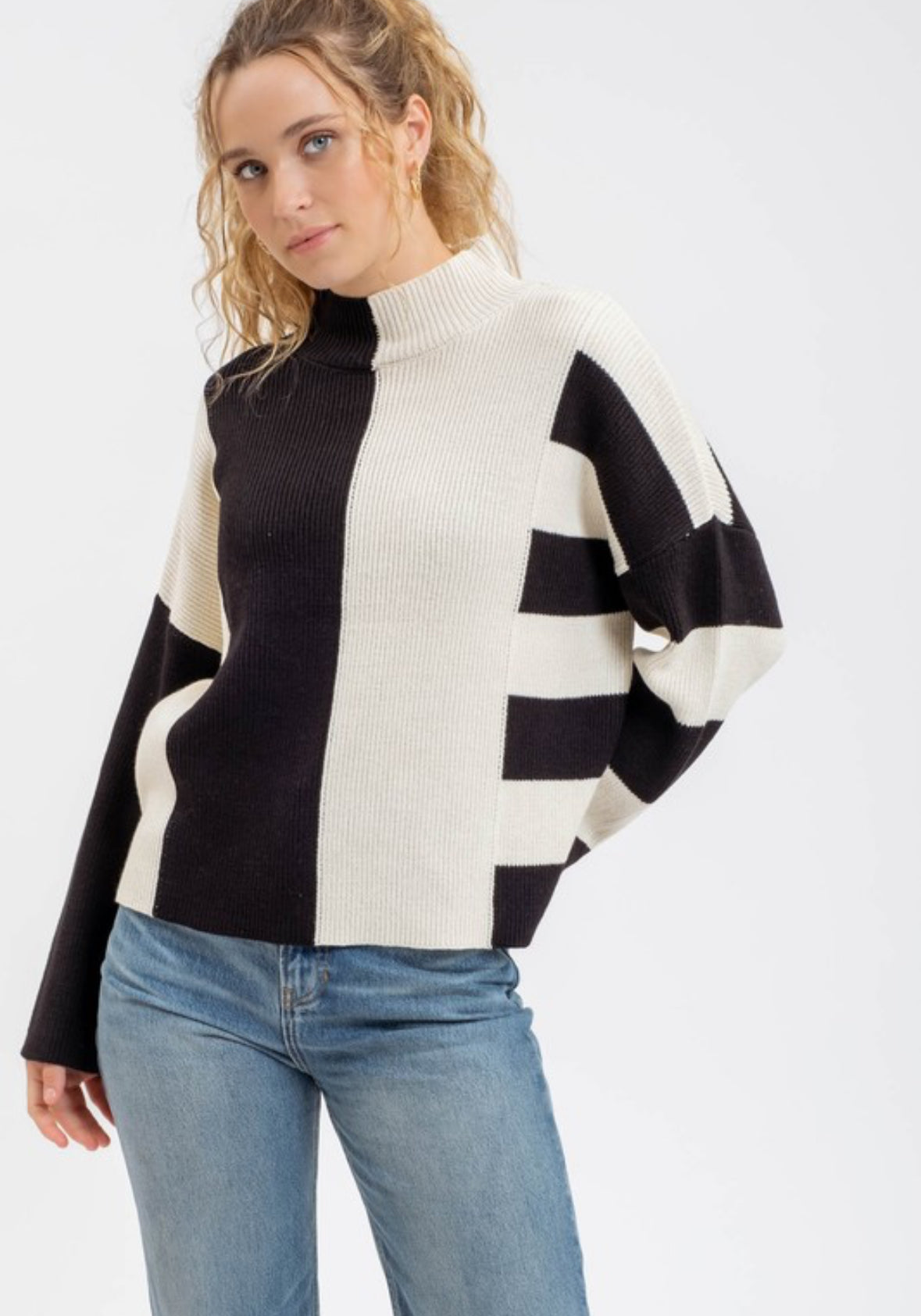 Mock Neck Contrast Sweater