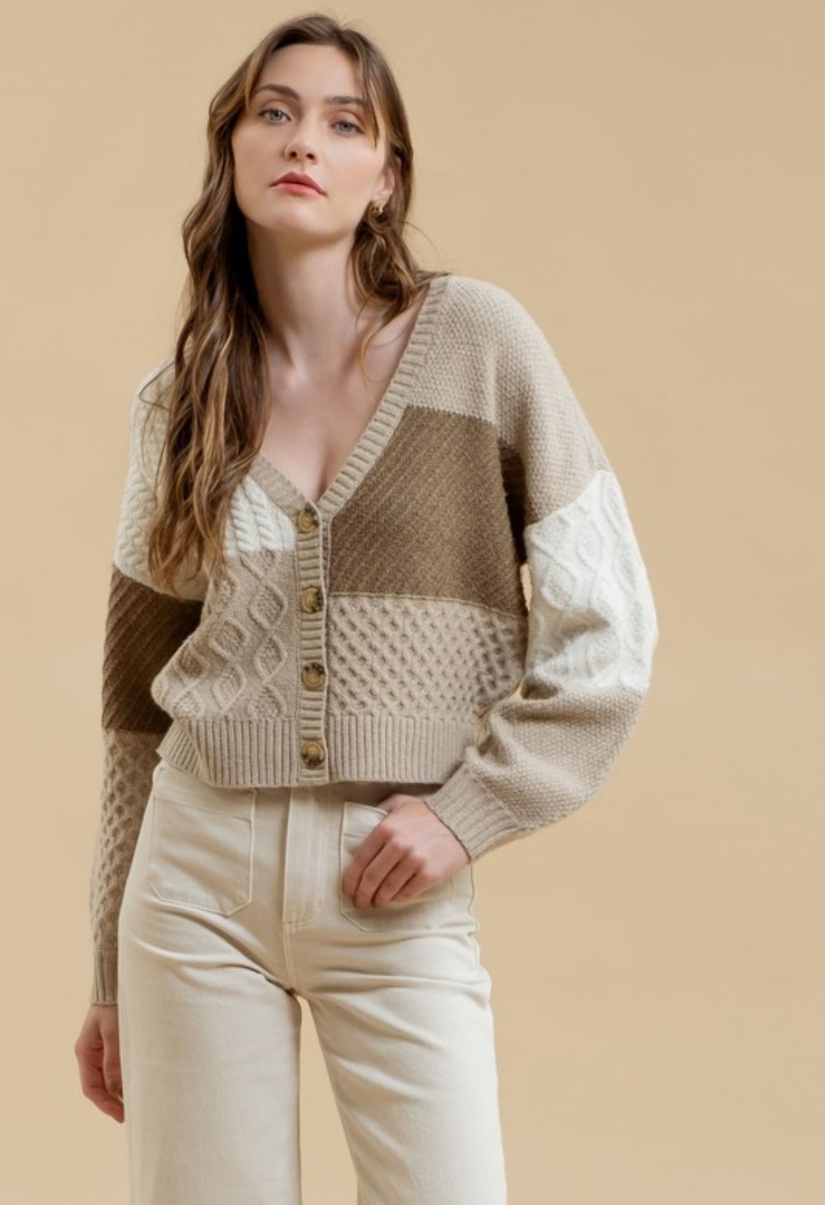 Patchwork Cable Knit Sweater