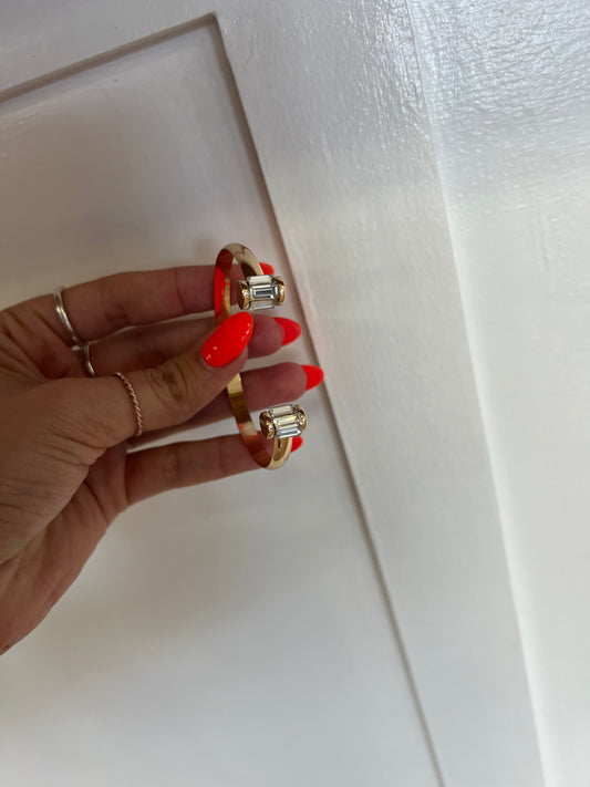 Rectangle Crystal Open Gold Cuff
