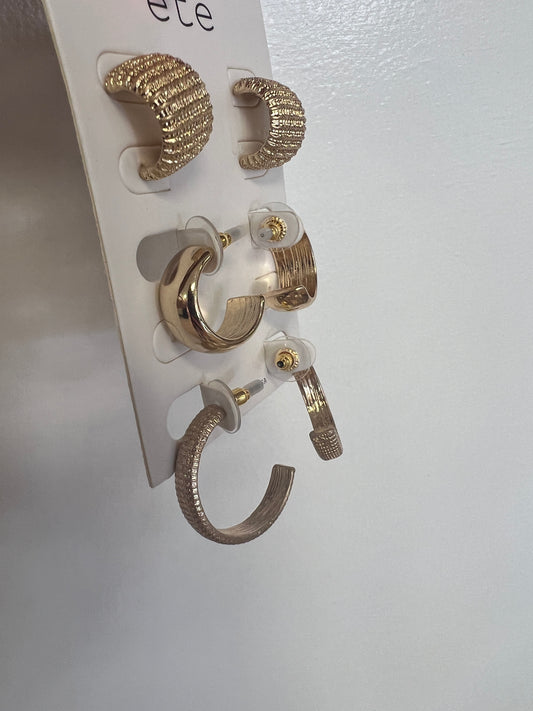 Set of 3 Textured Hoop Earrings