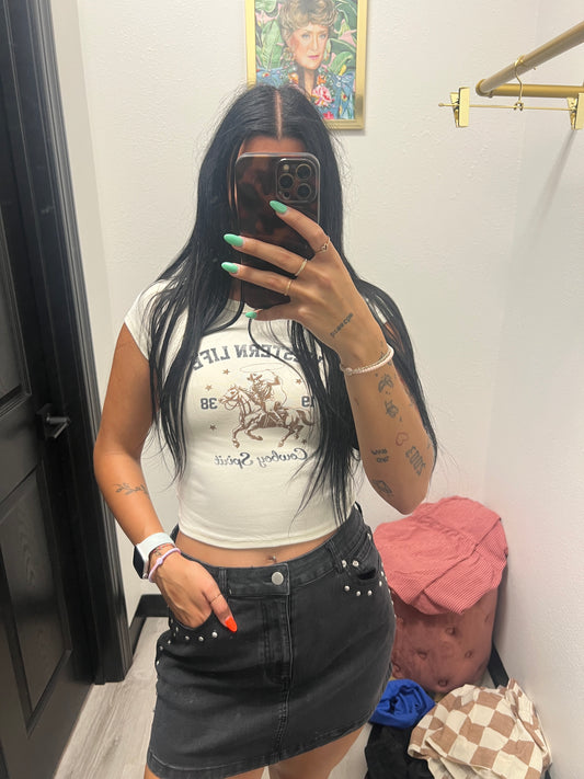 Stud Detail Denim Skirt