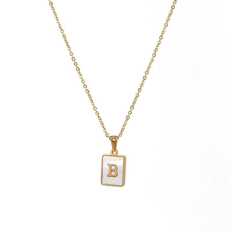 Square Initial 18K Gold-plated Stainless Steel Necklace -FGS