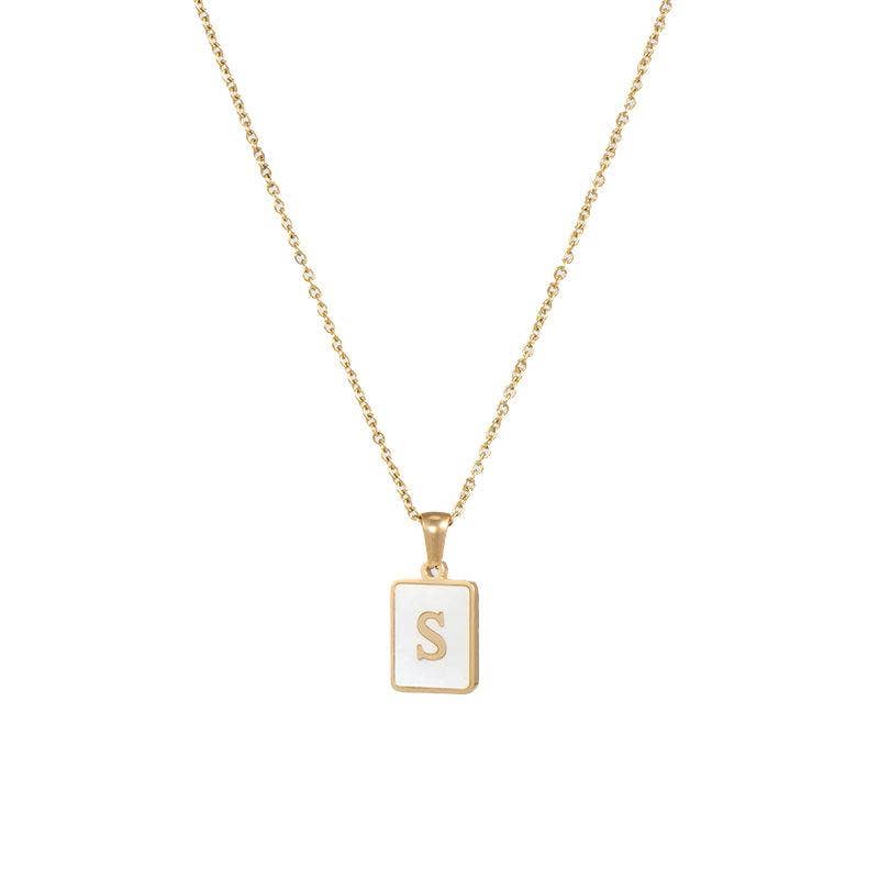 Square Initial 18K Gold-plated Stainless Steel Necklace -FGS