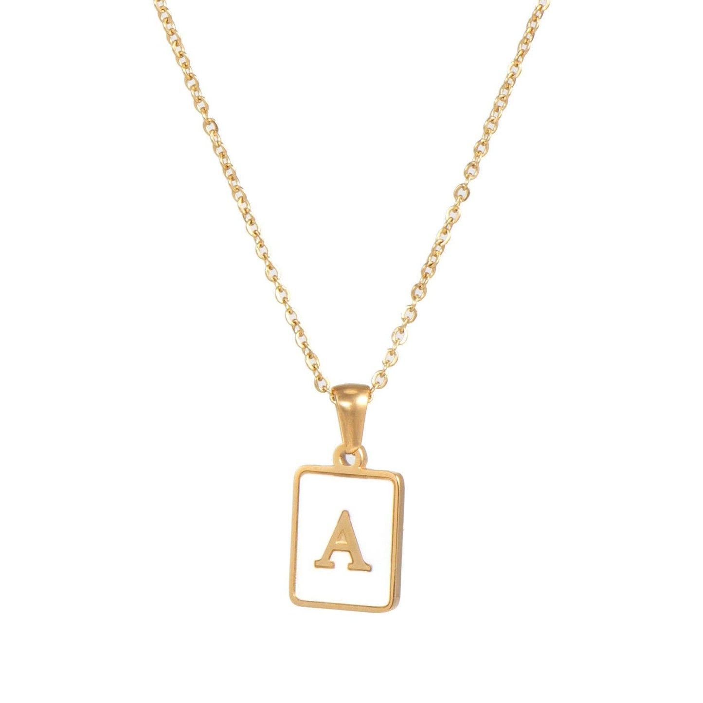 Square Initial 18K Gold-plated Stainless Steel Necklace -FGS