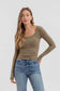SCOOP NECK LONG SLEEVE HENLEY KNIT TOP: IVORY
