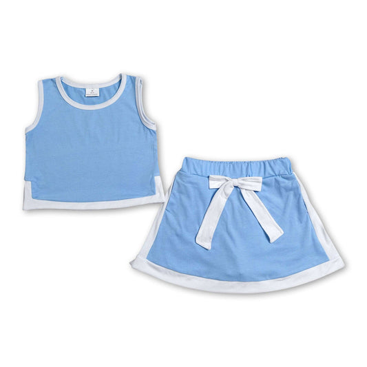 Sleeveless light blue white top skirt kids girls outfits