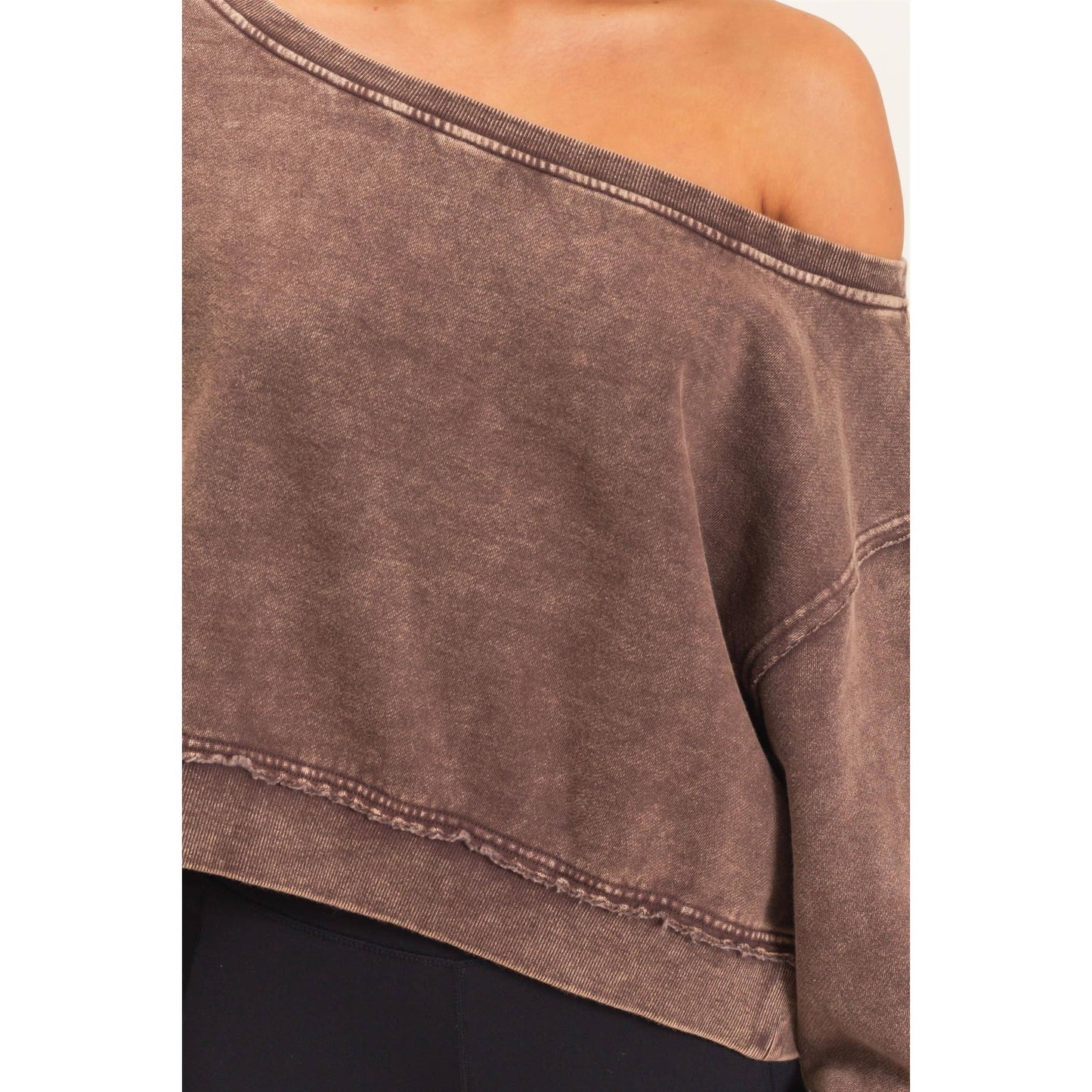 Raw Edge Acid Wash Off The Shoulder Sweatshirt