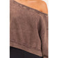 Raw Edge Acid Wash Off The Shoulder Sweatshirt
