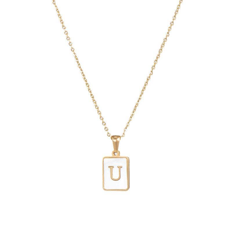 Square Initial 18K Gold-plated Stainless Steel Necklace -FGS