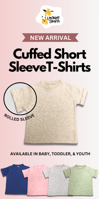 Rolled Cuffed Short Sleeve Kids T-shirt -Laughing Giraffe