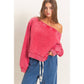 Raw Edge Acid Wash Off The Shoulder Sweatshirt