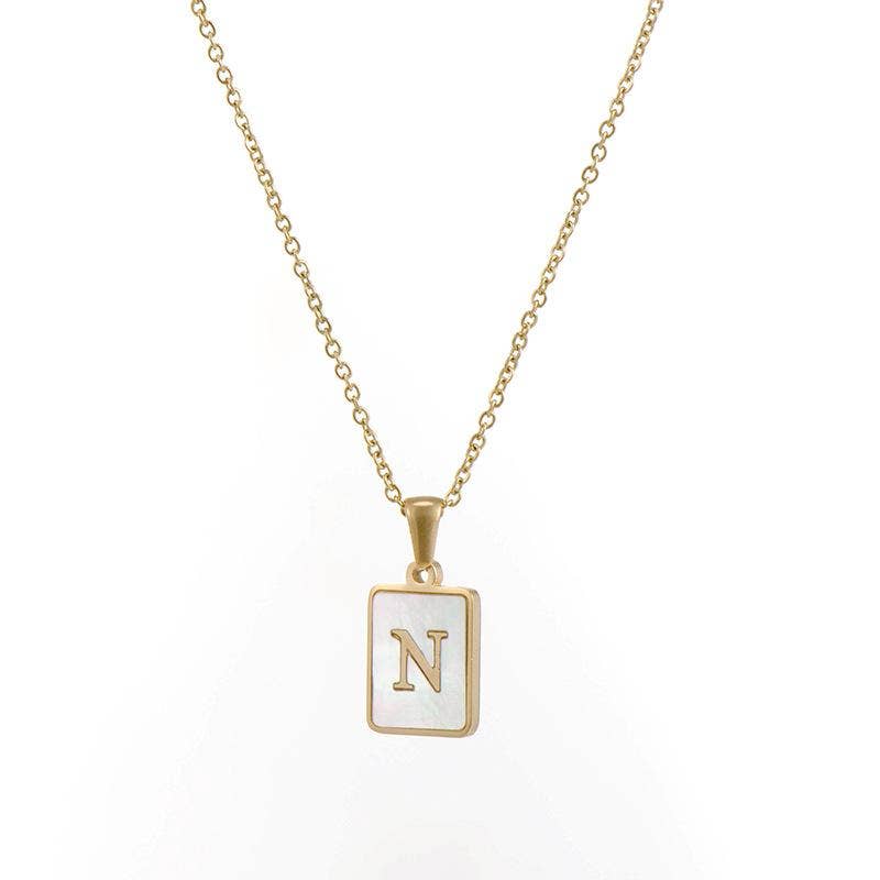 Square Initial 18K Gold-plated Stainless Steel Necklace -FGS