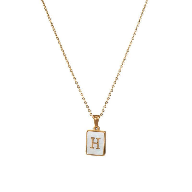 Square Initial 18K Gold-plated Stainless Steel Necklace -FGS
