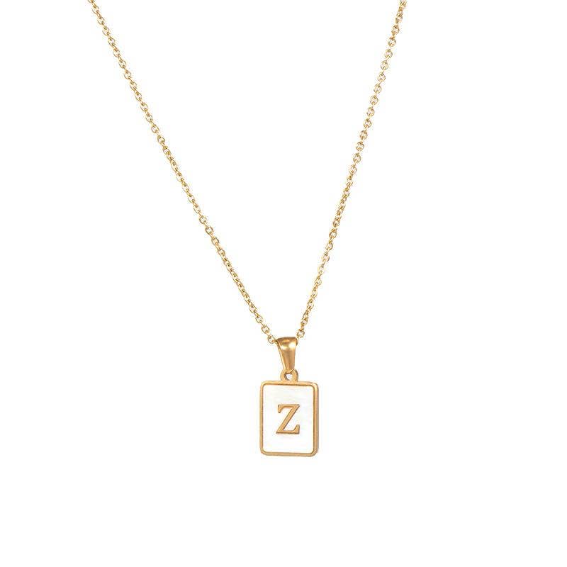 Square Initial 18K Gold-plated Stainless Steel Necklace -FGS