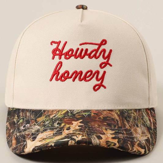 Howdy Honey Embroidery Camo Two-Tone Trucker Hat