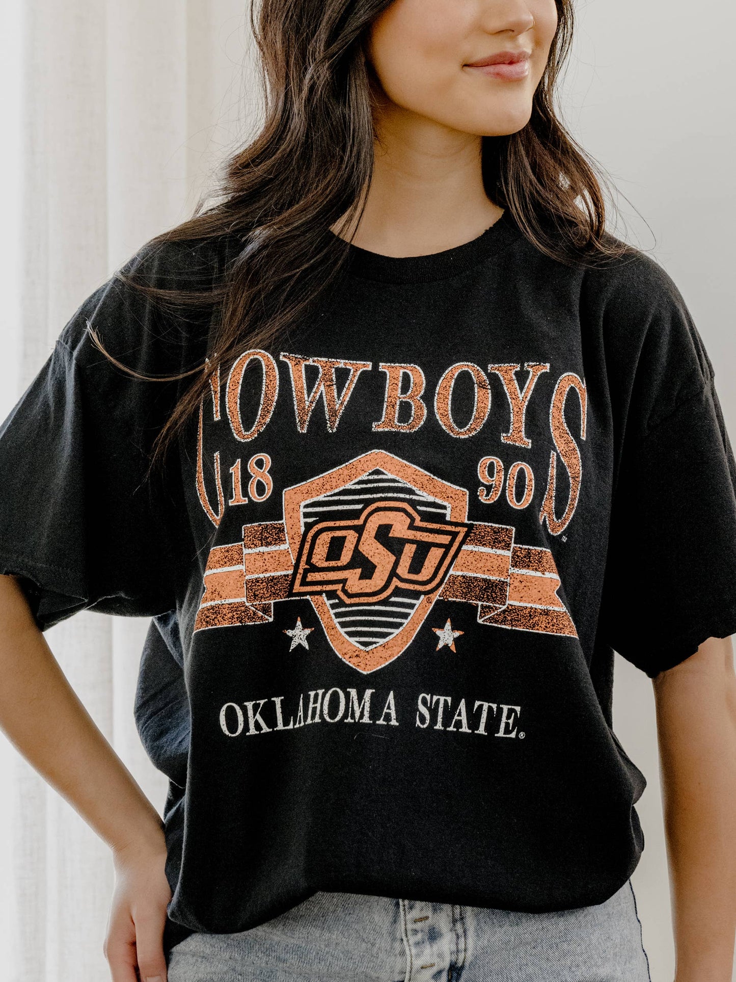 OSU Oklahoma State Cowboys Pep Rally Black Thrifted Tee