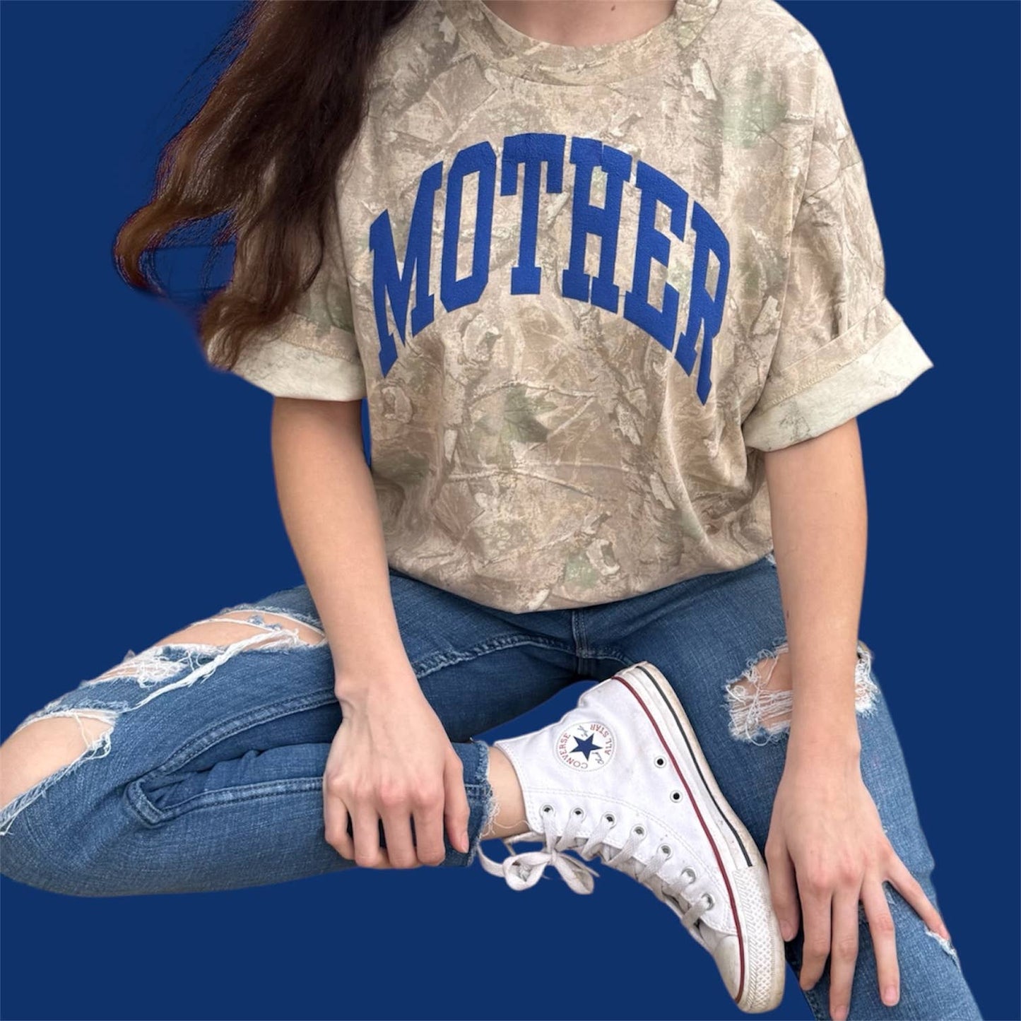 100% cotton camo boxy mother tee