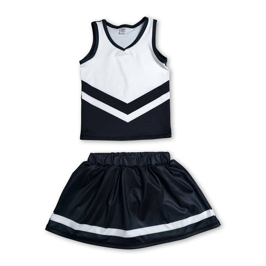 Sleeveless white black top skirt girls team cheer active set