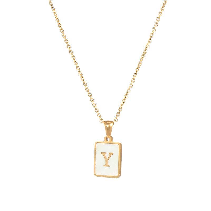 Square Initial 18K Gold-plated Stainless Steel Necklace -FGS