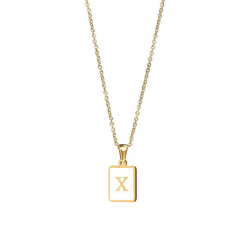 Square Initial 18K Gold-plated Stainless Steel Necklace -FGS