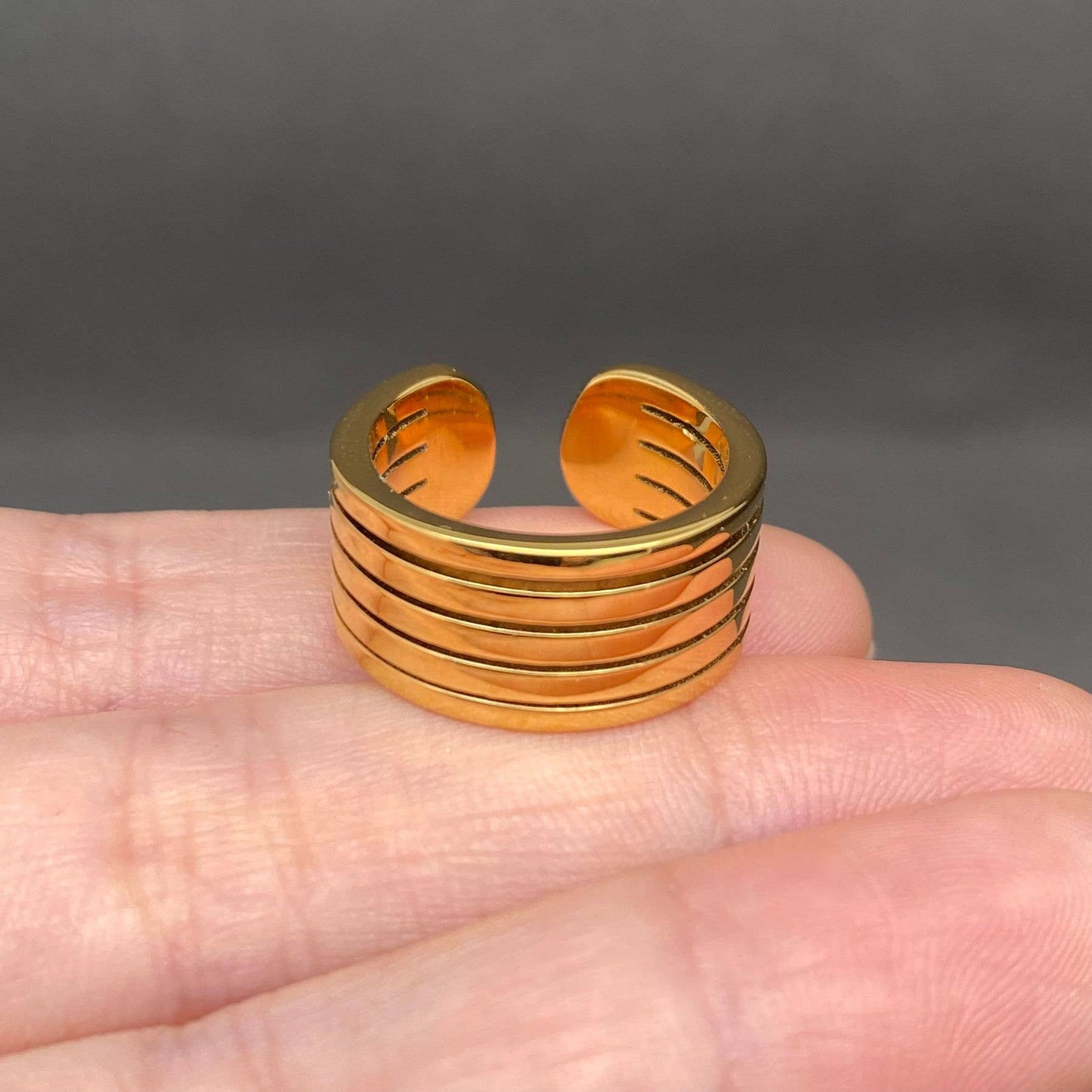 Zircon 18K Gold Plated Stainless Steel Open Ring - FGS