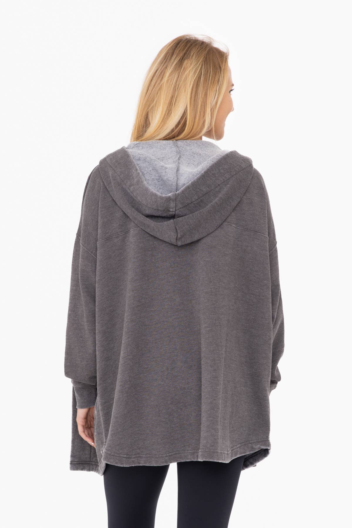 Mineral Washed Fleece Hooded Cardigan