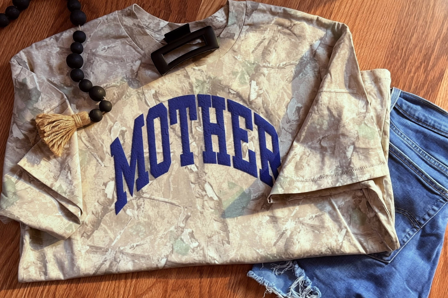 100% cotton camo boxy mother tee