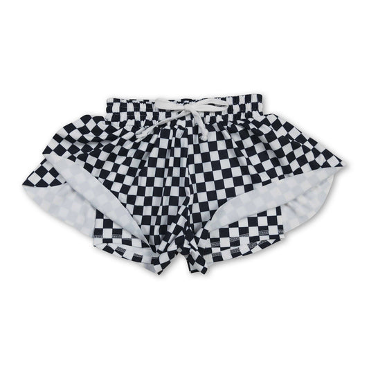 Black plaid kids girls team active summer shorts