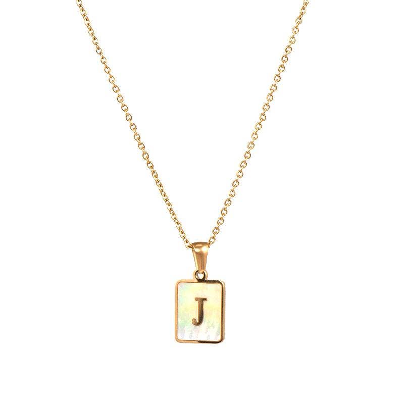 Square Initial 18K Gold-plated Stainless Steel Necklace -FGS