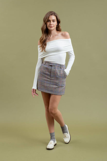 FOLD OVER OFF THE SHOULDER LONG SLEEVE KNIT TOP