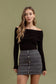 FOLD OVER OFF THE SHOULDER LONG SLEEVE KNIT TOP