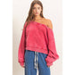 Raw Edge Acid Wash Off The Shoulder Sweatshirt