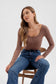 SCOOP NECK LONG SLEEVE HENLEY KNIT TOP: IVORY