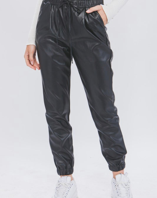 Faux Leather Joggers