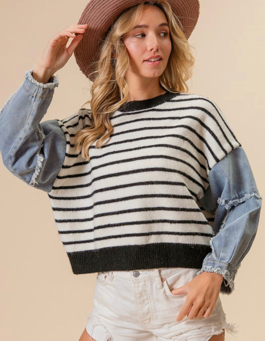Washed Denim Sweater